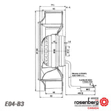 Rosenberg Fans Canada. Tech Drawing. ECOFIT Backward-curved AC Fan ( E04-B3/2RREu15 220x45R (115V)