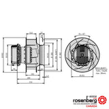 Rosenberg Plug EC / ECM fan with backward-curved impeller. GKHR 355-CIB.112.6FF IE (Model N86-35801)