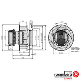 Rosenberg Plug EC / ECM fan with backward-curved impeller. GKHR 355-CIB.112.6FF IE (Model N86-35803)