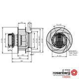 Rosenberg Plug EC / ECM fan with backward-curved impeller. GKHR 400-CIB.125.6FF IE (Model N86-40303)