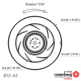 Backward curved centrifugal AC fan (B12-A3/2RREu35 225x63R (115V)