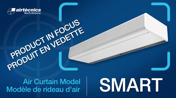 SMART air curtain product image by Airtècnics North America showcasing its sleek design, energy efficiency, and customizable features for optimal climate control in commercial and public spaces.