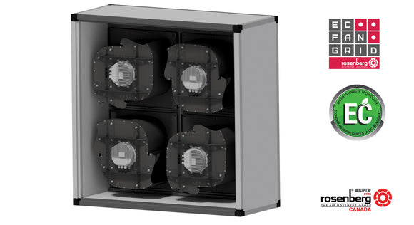 Rosenberg ECFanGrid system showcasing multiple energy-efficient EC fans arranged in a grid for optimized airflow and performance in HVAC retrofit applications.