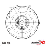 Rosenberg Fans Canada. Tech Drawing. ECOFIT Backward-curved AC Fan ( E04-B3/2RREu15 220x45R (115V)