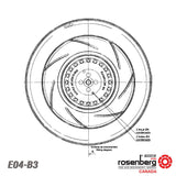 Rosenberg Fans Canada. Tech Drawing. ECOFIT Backward-curved AC Fan ( E04-B3/2RREu15 220x45R (115V)