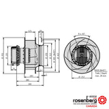 Rosenberg Plug EC / ECM fan with backward-curved impeller. GKHR 400-CIB.125.6FF IE (Model N86-40300)
