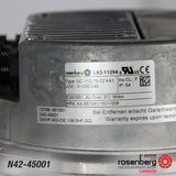 Specs plate. Rosenberg's EC-Plug Fan with backward-curved impeller. Type: GKHR 450-CIE.136.5HF. Article-No.: N42-45001