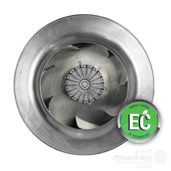 Rosenberg Plug EC / ECM fan with backward-curved impeller. GKHR 355-CIB.112.6FF IE (Model N86-35803)