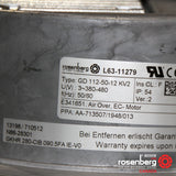 Rosenberg Plug EC / ECM fan with backward-curved impeller. GKHR 280-CIB.090.5FA IE (Model N86-28301)