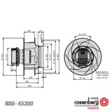 Tech. Drawing. Rosenberg's EC-Plug Fan with backward curved impeller. (ECM)  Type: GKHR 450-CIB.140.6IF IE Article-No.: N86-45300. Size 450 mm.